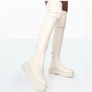 Black Knee High Chunky Sole Boots